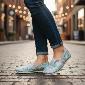 TOMS Classic Sugar Cookies Shoes Women 8.5 Blue Glitter Faux Fur Lining Holiday